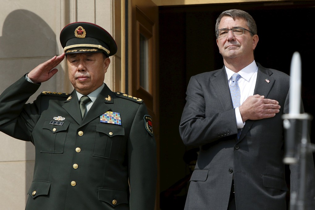 General Fan Changlong pictured with Ash Carter during his visit to Washington.Relations between the US and China are strained amid disputes over the South China Sea and alleged cyber attacks by Chinese hackers. Photo: Reuters