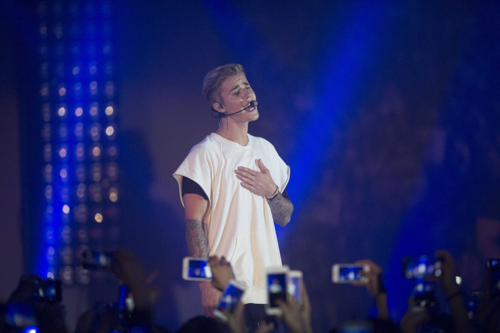Bieber onstage at the party