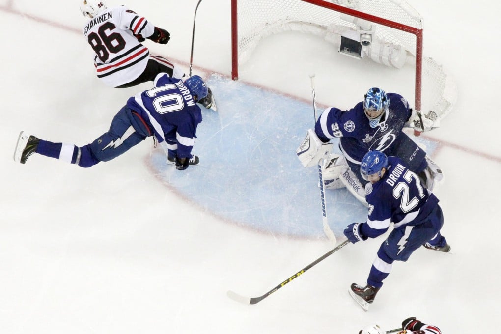 Chicago Blackhawks' Antoine Vermette lines up a shot against Tampa Bay Lightning in game five of the Stanley Cup Finals. Photo: AP