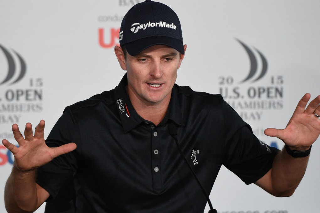 Justin Rose speaks to the media. Photo: USA Today Sports