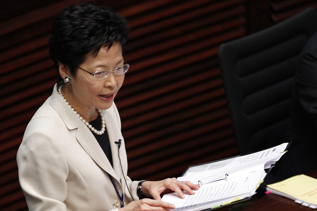 Chief Secretary Carrie Lam Cheng Yuet-ngor opened her speech by calling on the pan-democrats to respect public opinion. Photo: AP