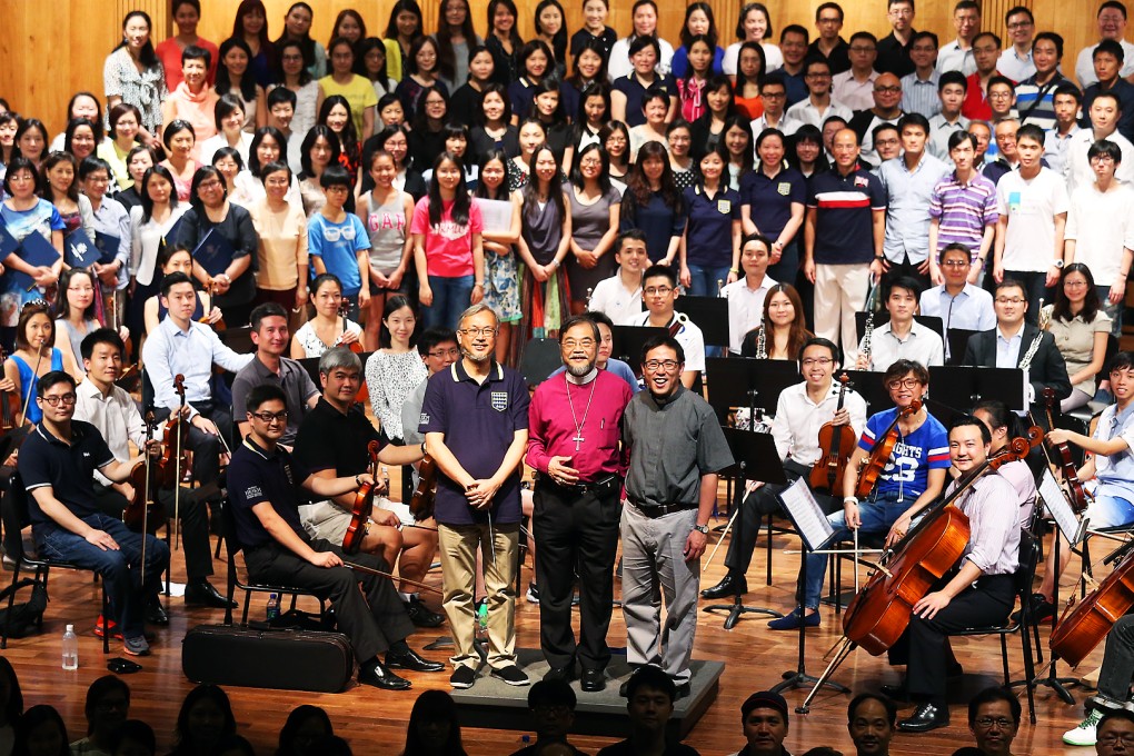 First Hong Kong Sheng Kung Hui Schools Alumni Choral Festival and its 450-strong chorus, organised for the first time in 170 years by the eight schools under the denomination, Diocesan Boys' School. Photo: K.Y. Cheng