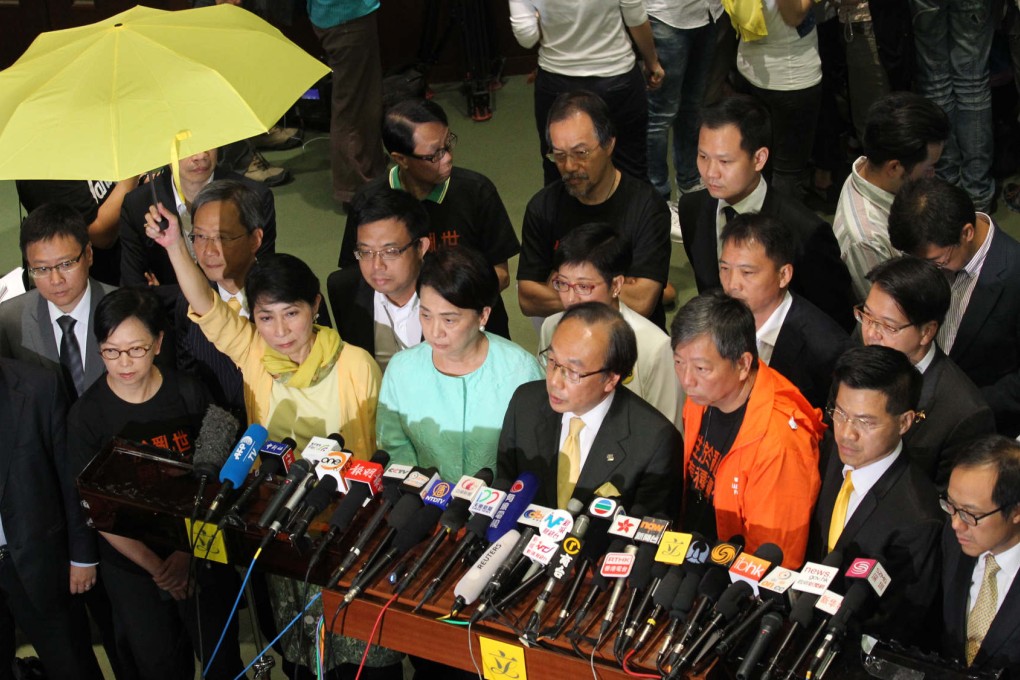 Pan-democracy Legislators meet the press after the Hong Kong reform package was rejected. Photo: Dickson Lee