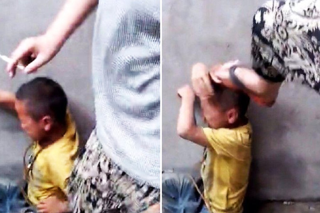 Two images taken from a video posted online, which allegedly show a Chinese boy being abused by four teenagers. Photos: SCMP Pictures