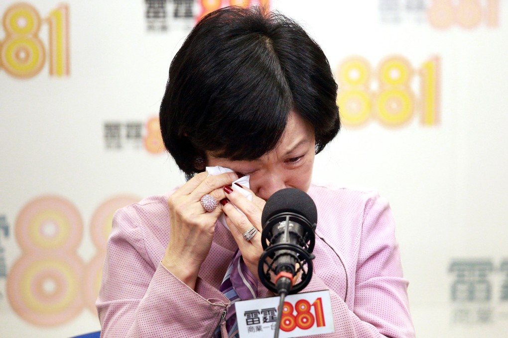 Regina Ip wept last Friday as she talked about the botched reform vote walkout. Photo: SCMP Pictures