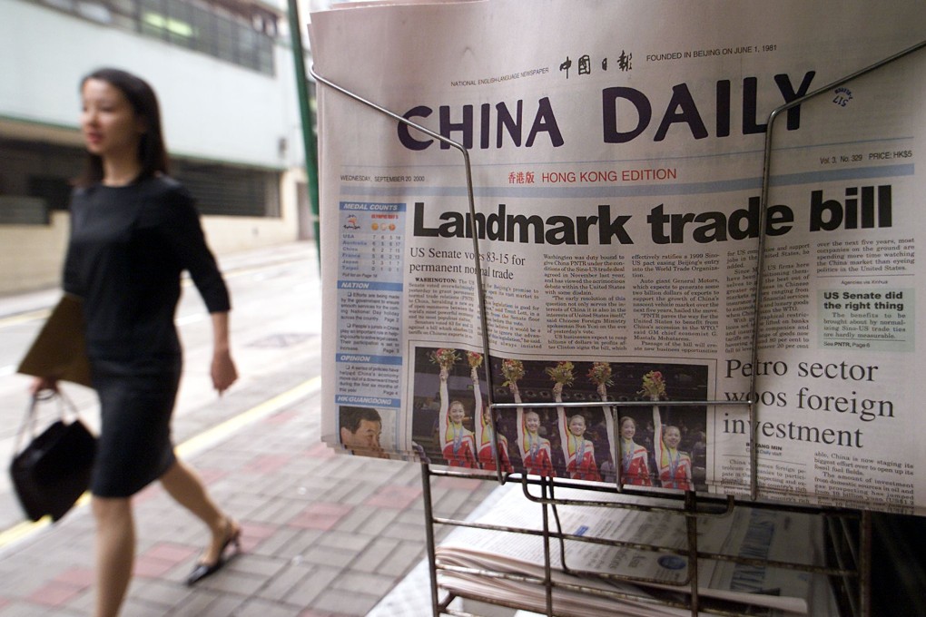 A newspaper stand in Hong Kong's Central business district. Photo: AFP