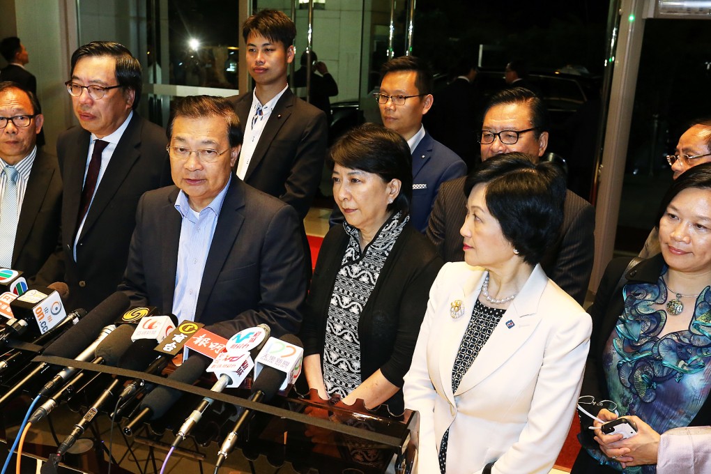 Lawmakers speak at the liaison office. Photo: Dickson Lee
