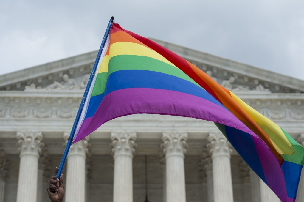 A rainbow flag is flown outside the Supreme Court in Washington DC. Photo: AFP