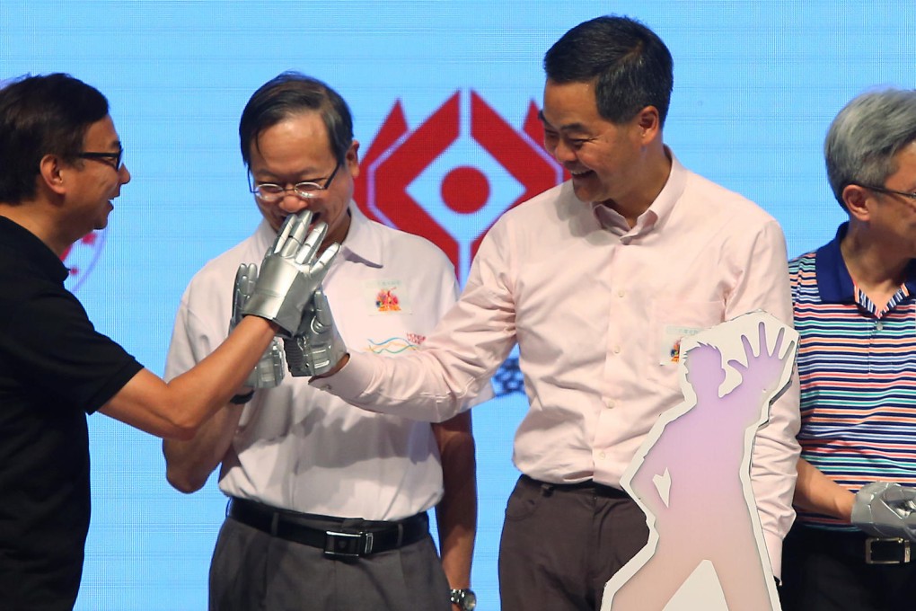 Leung Chun-ying at yesterday's event.Photo: Edmond So