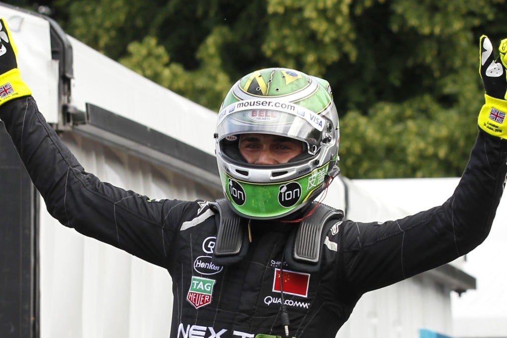 Brazilian driver Nelson Piquet Jnr celebrates at the end of the London ePrix after winning the inaugural world championship title. Photos: AFP