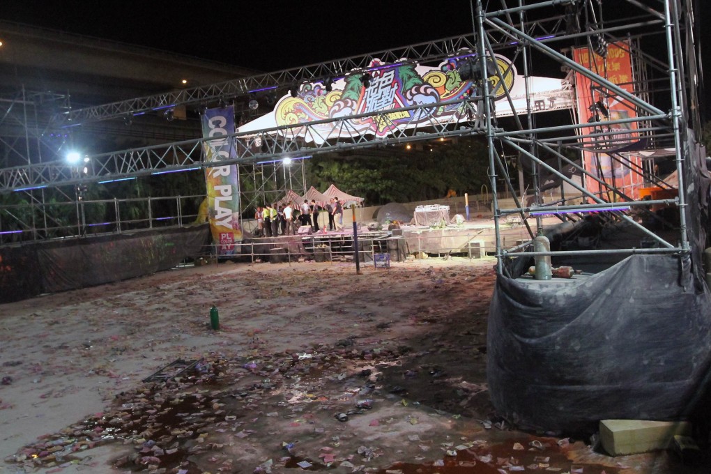 A picture taken on June 27, 2015 shows the Formosa Fun Coast amusement park after an explosion. Photo: AFP