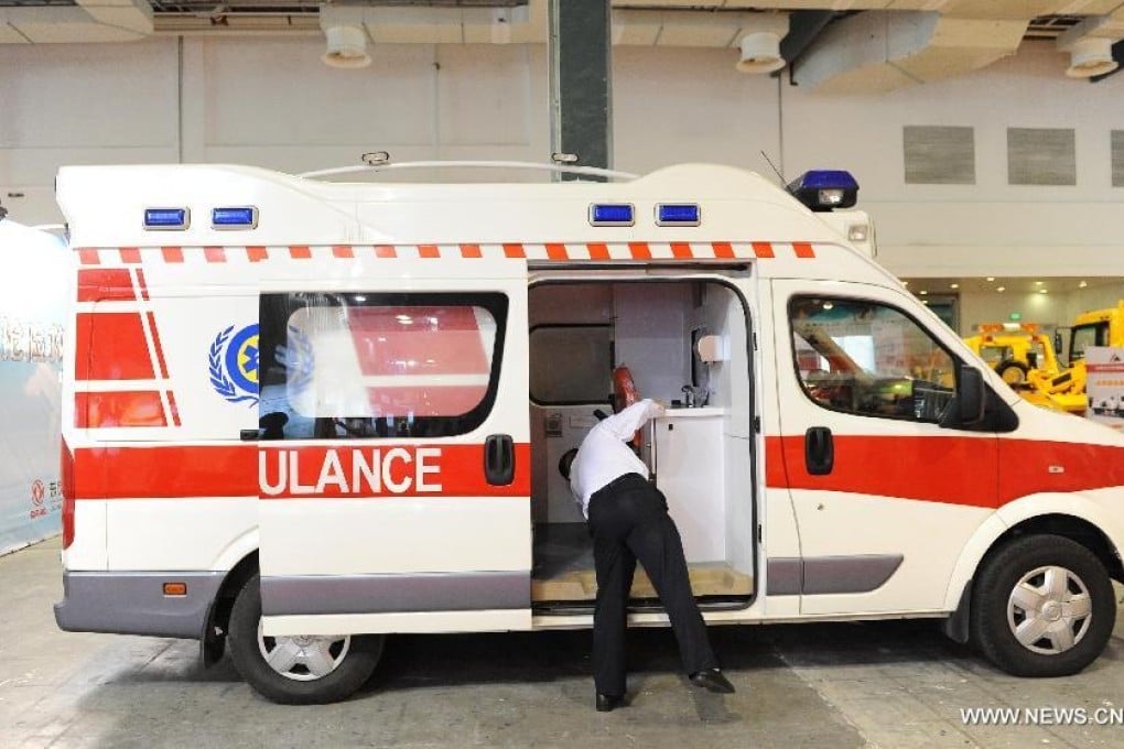 A real ambulance on display at a trade show in Shanghai. Hangzhou only has 65 ambulances for a city of 2.4 million, according to the report. Photo: Xinhua