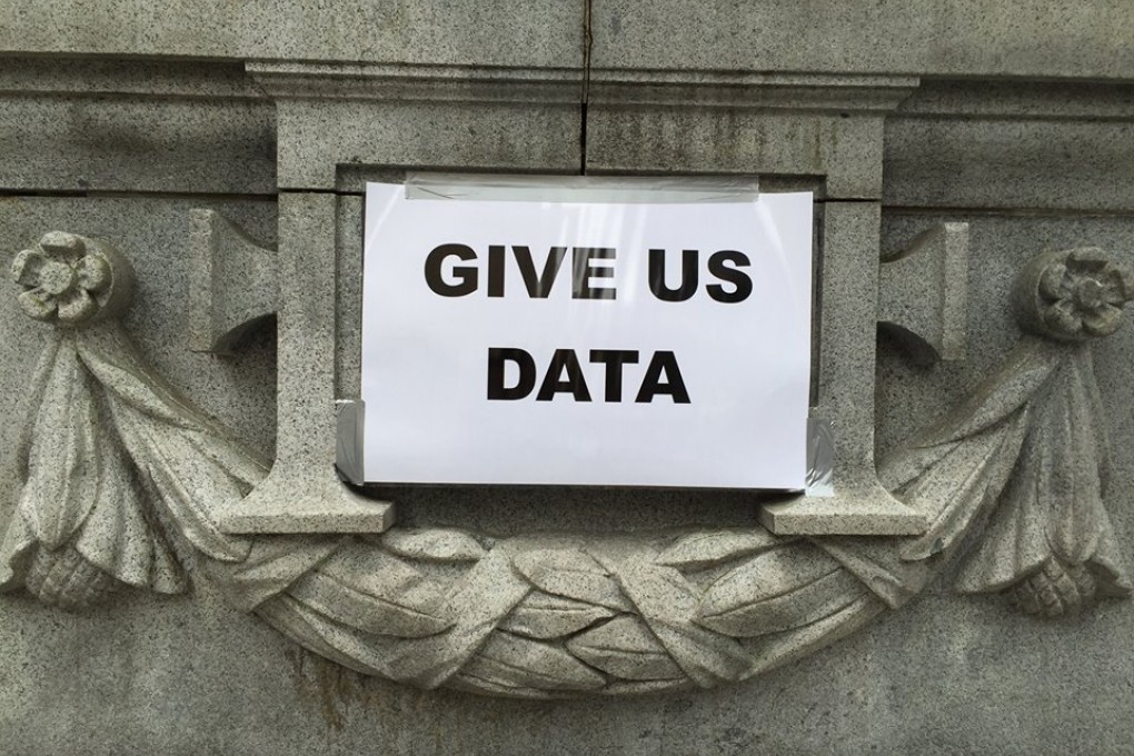 A poster demanding access to data at the rally for affordable housing in Vancouver in May. The issue has been a key concern for affordable housing activists. Photo: Facebook