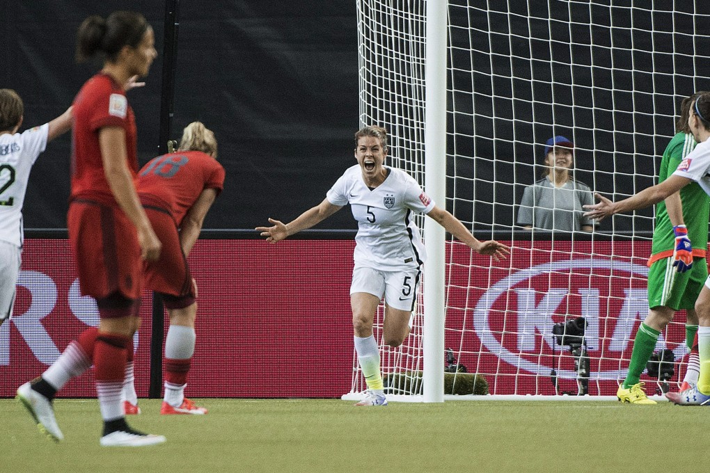 United States defender Kelley O Hara celebrates after scoring the second goal against Germany in their semi-final at the Women's World Cup in Montreal. Photo: AP