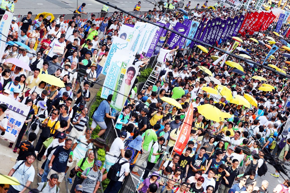 The low attendance of July 1 march hit the fundraising efforts of political groups. Student body Scholarism suffered the biggest blow, raising just HK$540,000, down from last year's HK$1.31 million. Photo: Felix Wong