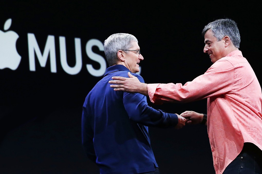 Apple CEO Tim Cook (left) announced the service at an annual developers' conference in San Francisco last month. Photo: AFP