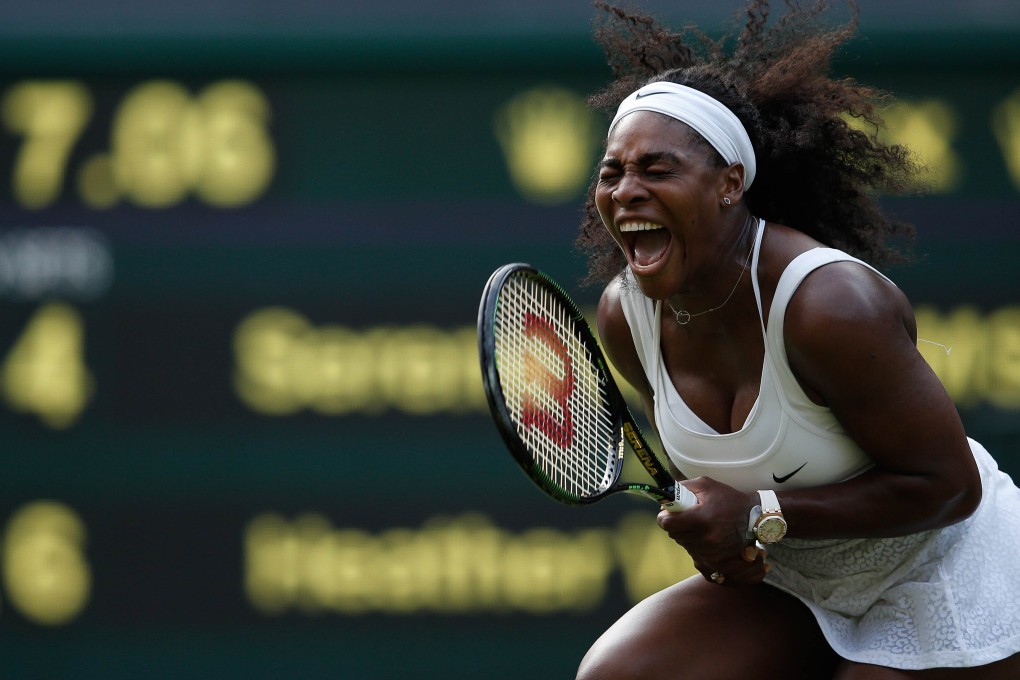 Serena Williams screams in delight after winning a point against Britain's Heather Watson during their third-round match at Wimbledon. Photo: AFP