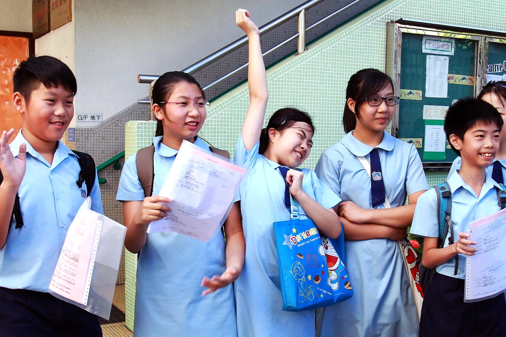 Happy pupils show off their results. Photo: May Tse