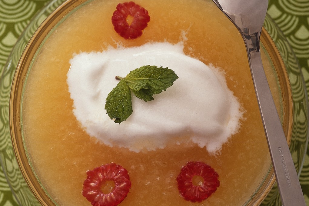 Chilled hami melon soup with lemon-lime sorbet. Photo: Koji Studio
