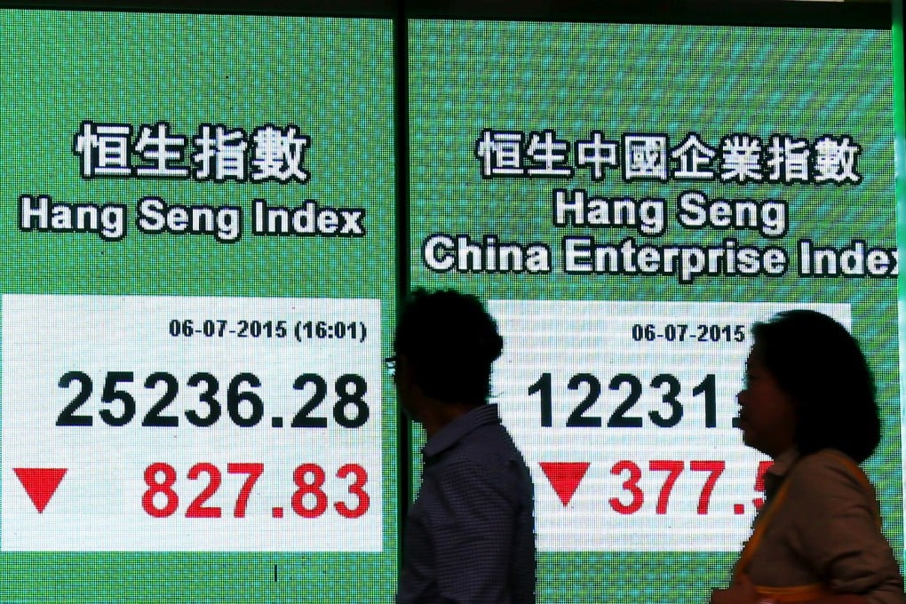 Panels display the Hang Seng Index in Hong Kong as analysts try to work out damage to the wider economy of plunging equities in the city and mainland China. Photo: Reuters