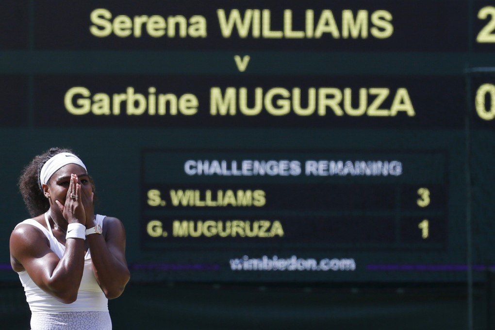 Serena Williams celebrates after winning her women's Wimbledon final against Garbine Muguruza. Photo: Reuters
