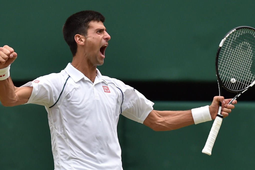 Serbia's Novak Djokovic lets out a celebratory yell after beating Roger Federer in the Wimbledon men's singles final for his third All England Club championship. Photo: AFP