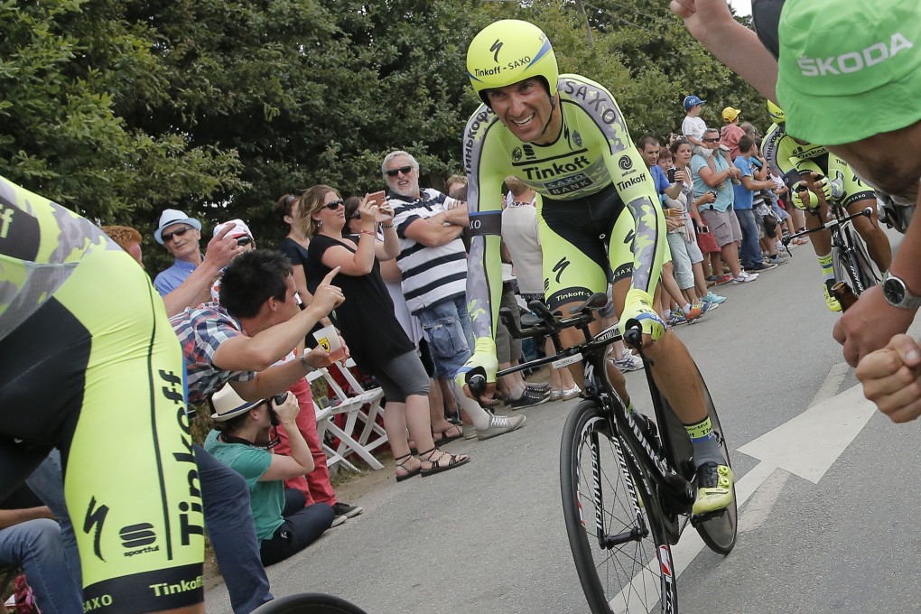Ivan Basso at the start of the team time trial on Sunday, a day before his announcement. Photo: AP