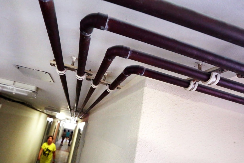 Water pipes at the affected Luen Yuet House in Kwai Luen Estate. Photo: Felix Wong