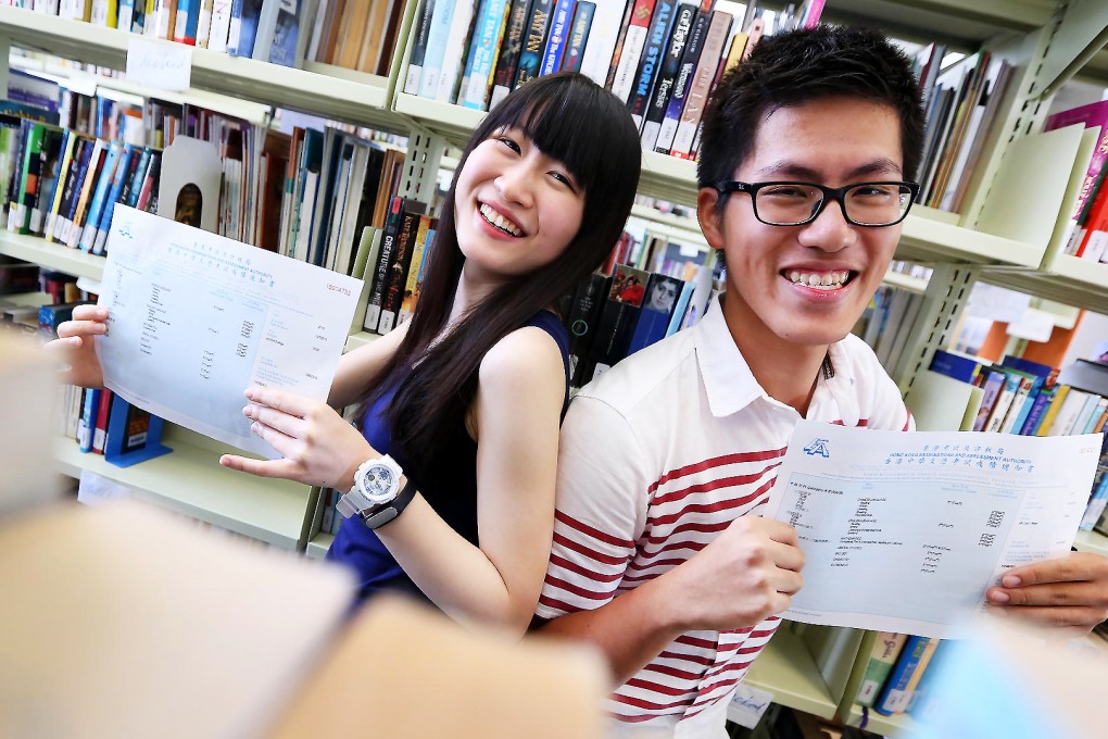 Melody Tam Lok-man and James Kwok Chun-kan are among the 11 students from across the city who achieved a perfect score in the DSE exams. Photo: Nora Tam