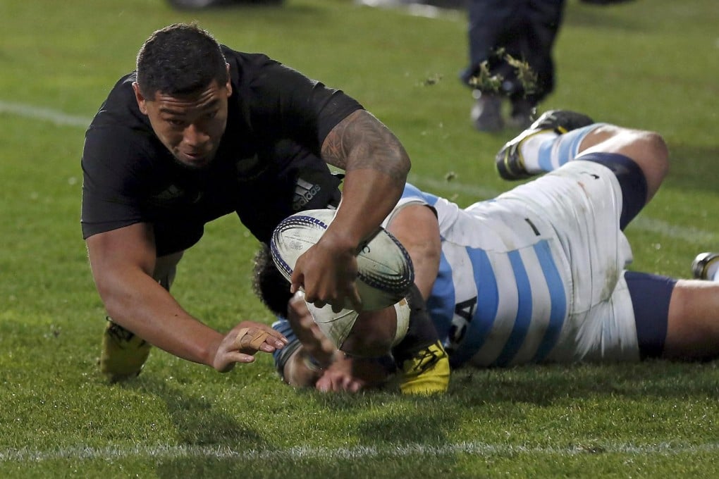 Charles Piutau scores for the All Blacks in their 39-18 win over Argentina in the 2015 Rugby Championship opener in Christchurch. Photo: Reuters