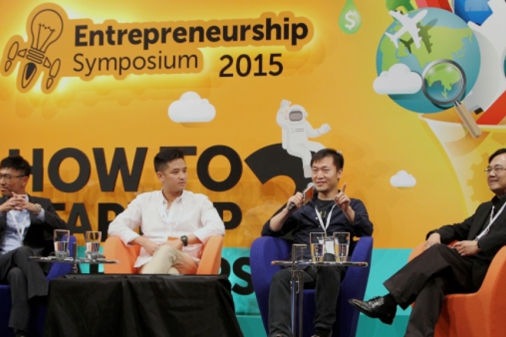 ( L to R ) Professor Ronald Li Director of Novoheart, Francis Kwok Chief Executive Officer of Radica, Isaac MAO Co-founder of Aivvy and Allen MA Chief Executive Officer of HKSTP were discussion on Entrepreneurship Symposium at Science Park, Tai Po