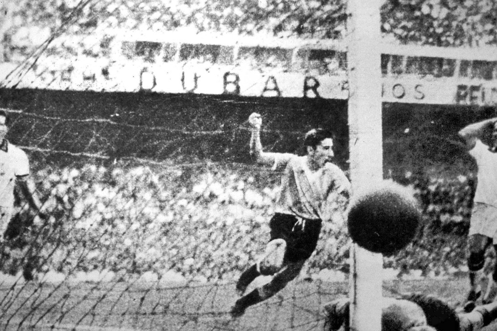 Ghiggia scores in the 1950 World Cup final. Photo: AP