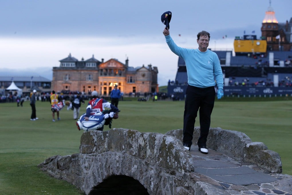 Tom Watson says farewell on Swilcan Bridge in his final round at the British Open at St Andrews. Photo: AFP