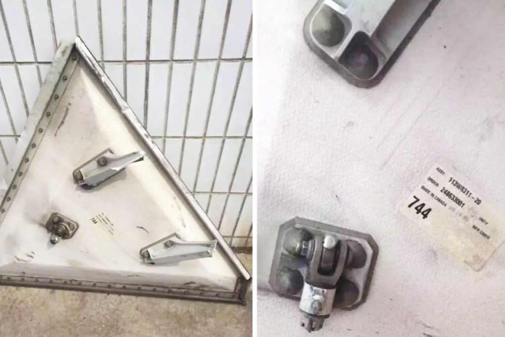 The aircraft part that smashed into the factory on Monday. Photo: SCMP Pictures