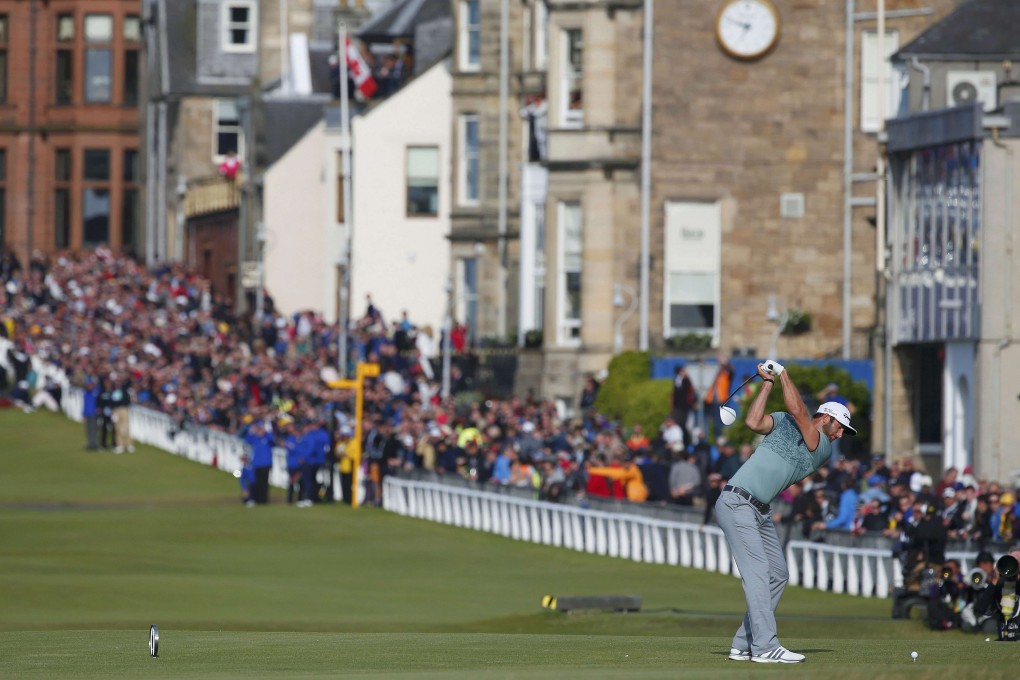 Dustin Johnson hits off the 18th tee during the second round of the British Open at St Andrews. Photo: Reuters