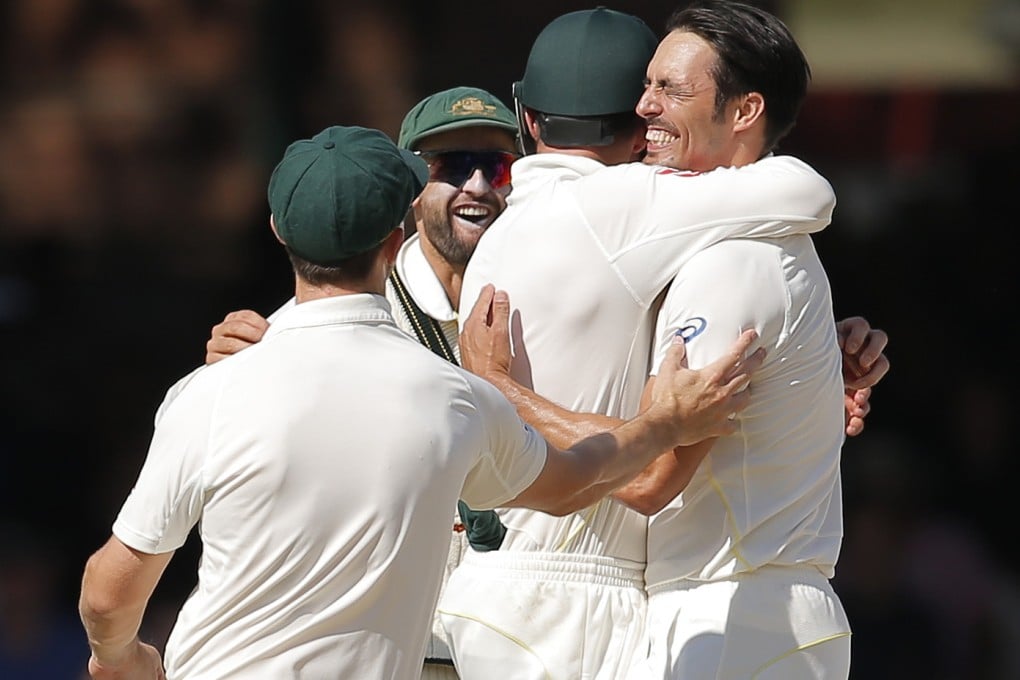 Australia’s Mitchell Johnson celebrates the wicket of England’s Moeen Ali in their crushing win in the second Ashes test at Lord’s. Photo: Reuters