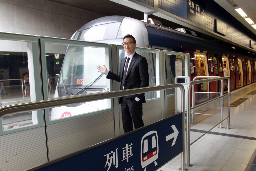 MTR operations manager Allen Ding shows some of the new platform gates at Tai Wai station, which is the start of the Ma On Shan line. Photo: May Tse