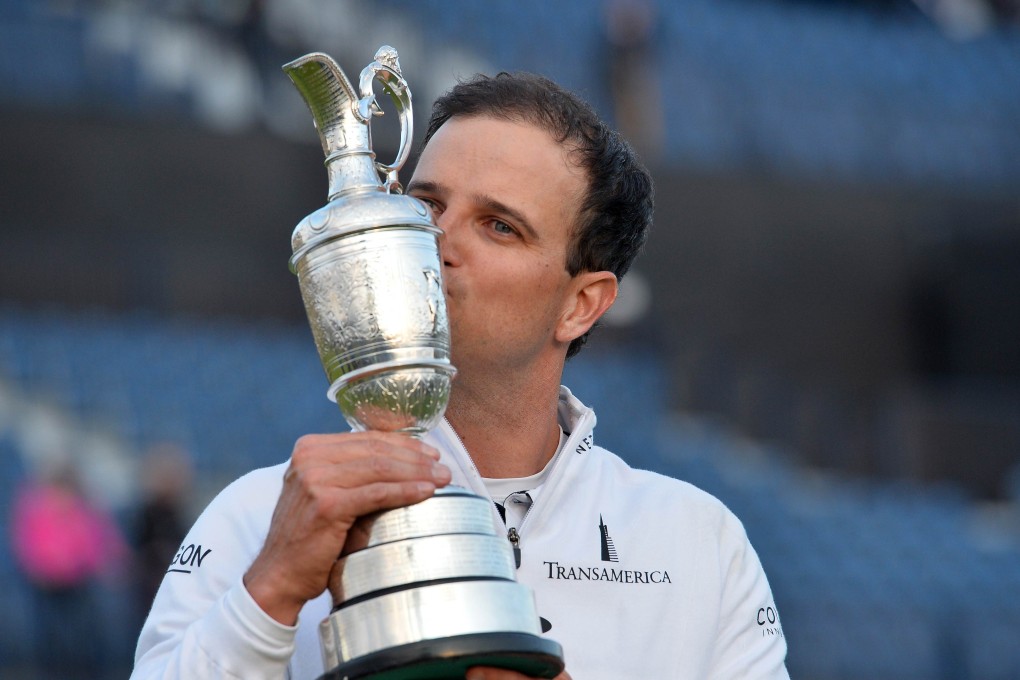 Zach Johnson kisses the Claret Jug after his play-off victory. Photo: AFP