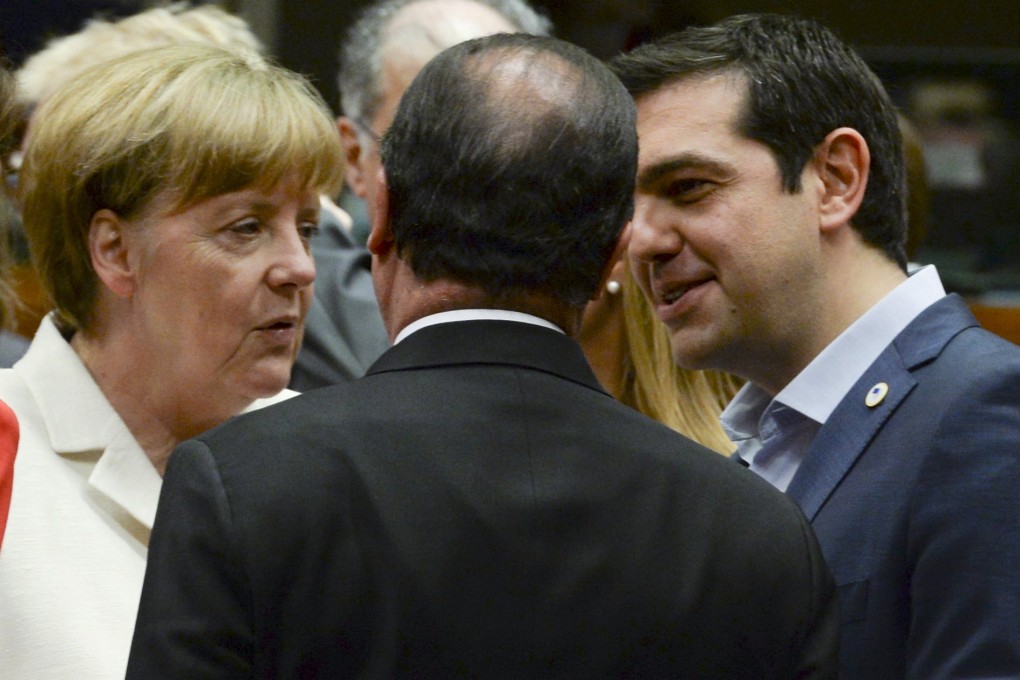 Tortured negotiations between Greek Prime Minister Alexis Tsipras, German Chancellor Angela Merkel (L) and French President Francois Hollande as they forge a tough deal that Athens had little choice but to accept. Photo: Reuters