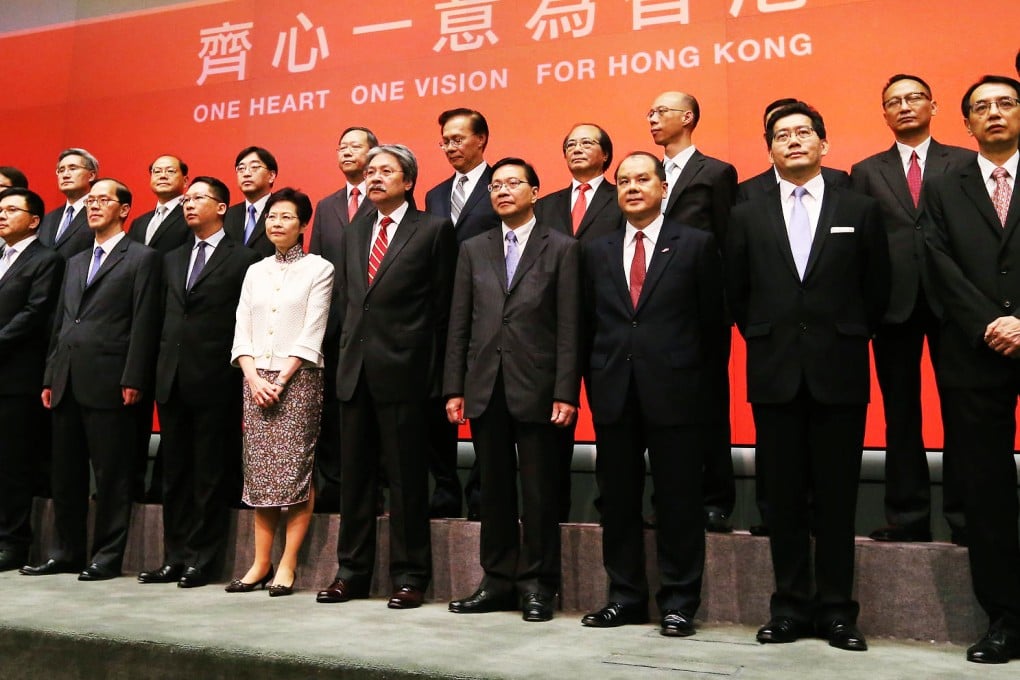 The new team of principal officials in June 2012. Clement Cheung (back row, second from right) was chief of customs. Photo: Felix Wong