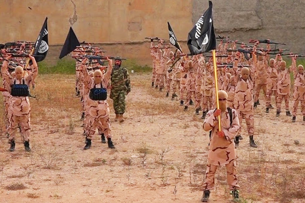 A photo released by a militant website, which has been verified and is consistent with other AP reporting, young boys known as the "lion cubs" hold rifles and Islamic State group flags as they exercise at a training camp in Tal Afar, near Mosul, northern Iraq. Photo: AP