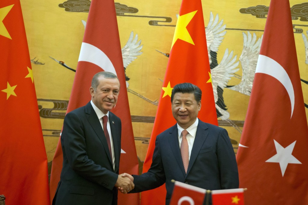 President Xi Jinping (right) shakes hands with Turkey's President Tayyip Erdogan at a signing ceremony in Beijing on Wednesday. Photo: EPA
