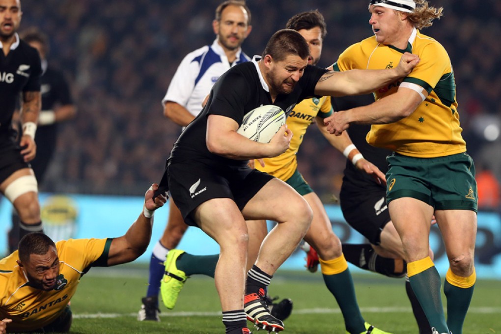 Wallabies number eight Wycliff Palu (bottom left) and Michael Hooper will be back to take on the All Blacks in Sydney next weekend. Photo: AFP