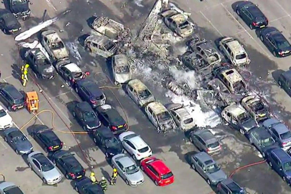 The private jet crashed into a car auction site. Photo: SMP Pictures