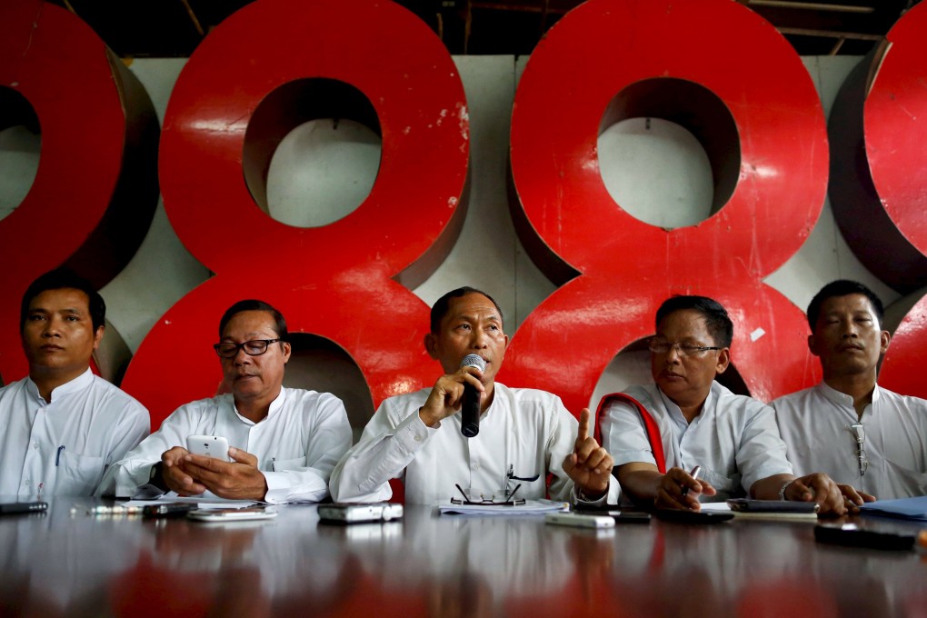 Ko Ko Gyi (C), a leader of student protests in Myanmar in 1988, has been excluded from joining the ranks of Aung San Suu Kyi's party.  Photo: Reuters