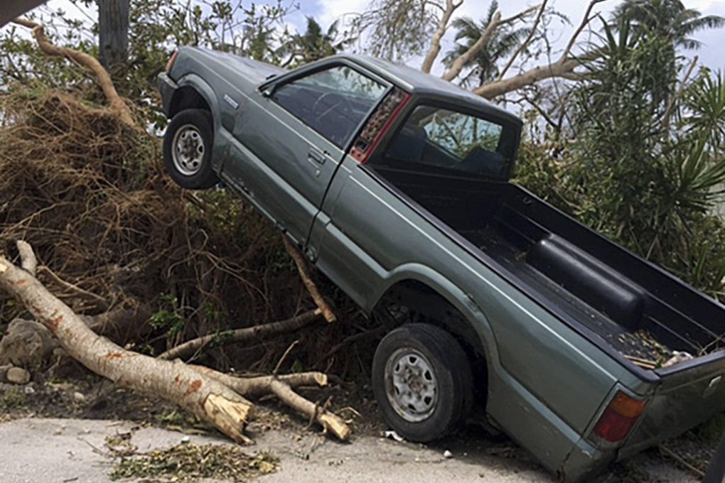 A damaged vehicle in Saipan, Northern Mariana Islands.Photo: AP