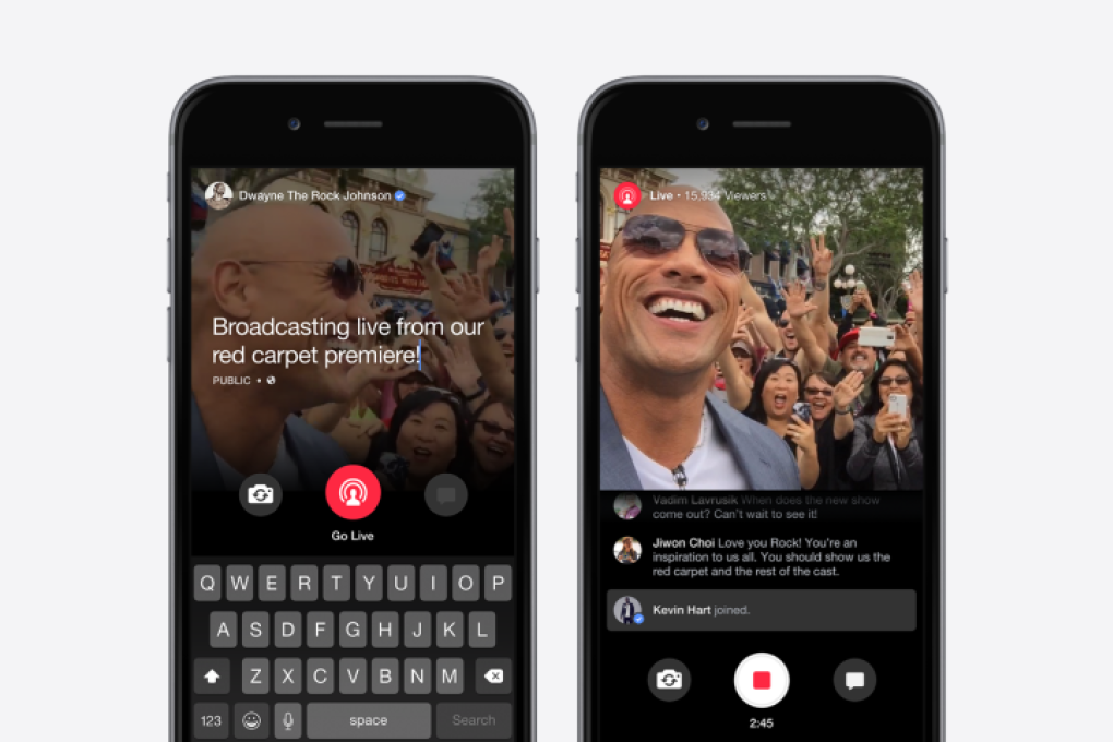 Actor Dwayne Johnson was quick to jump on the Facebook Live bandwagon, which launched Thursday. Photo: SCMP Pictures