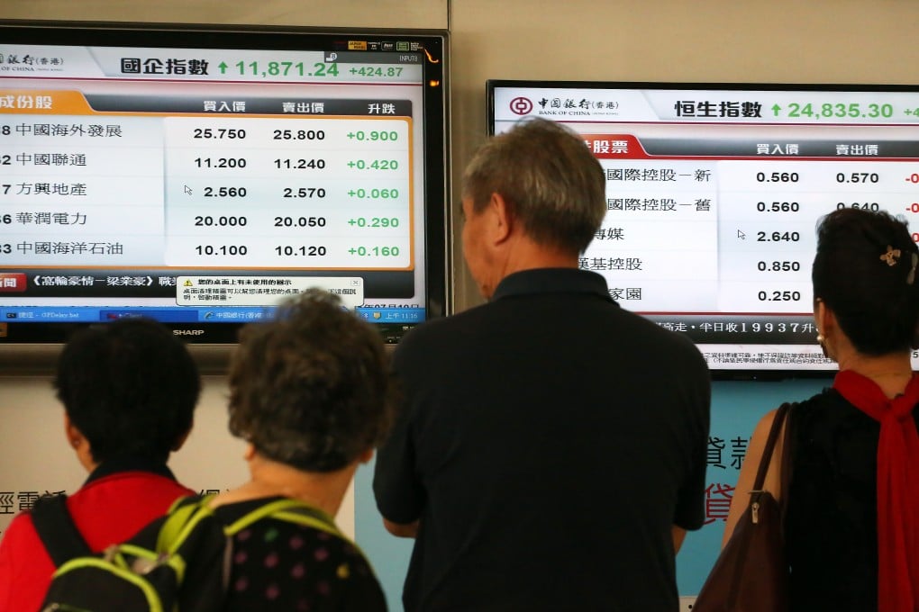 investors in Hong Kong watch the movement of stock prices as equities in the city and in mainland China were largely flat to slightly weaker by the midday break on Thursday. Photo: Felix Wong