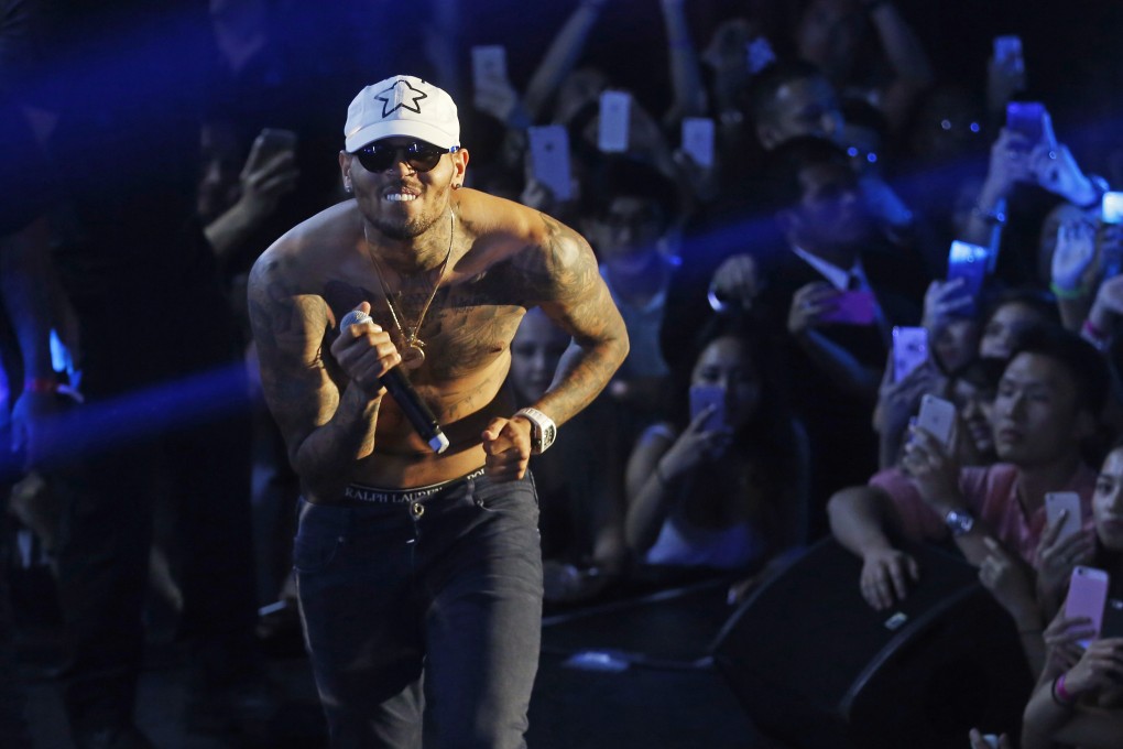 Chris Brown performs in Macau last month after being stuck in his Manila hotel for three days amid a financial row. Photo: AP