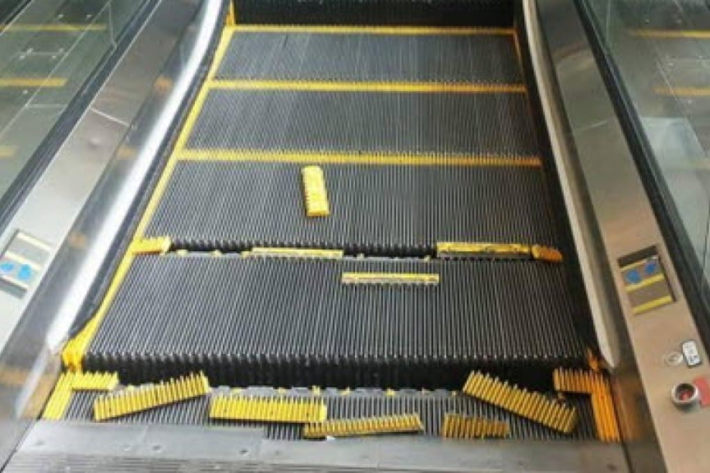A damaged escalator at Times Square was among a series of mishaps on the devices. Photo: SCMP Pictures